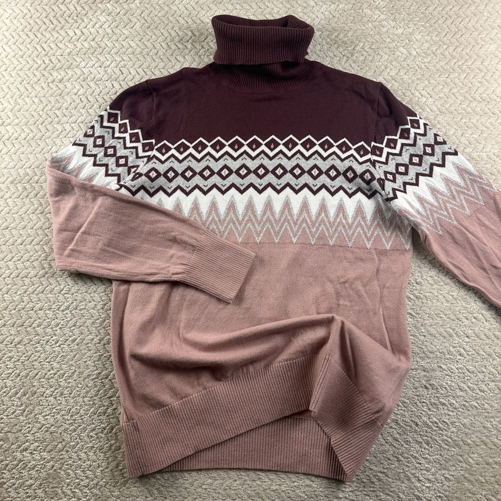 L.L. Bean Women's Fairisle Soft Cashmere Cotton Turtleneck‎ Sweater Large Cabin - Picture 2 of 10